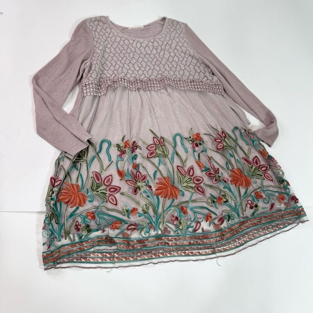 Simply Couture Dress‎ Womens XL Pink Long Sleeve Layered Floral Embroidered Boho